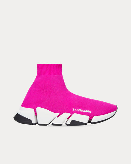 Balenciaga Speed 2.0 Recycled Knit with Biocolor Sole Dark Pink High Top Sneakers - 1