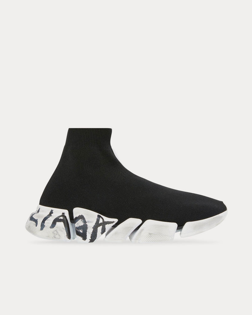 Balenciaga Speed 2.0 Graffiti Recycled Knit Black / White top Sneakers - Sneak in Peace