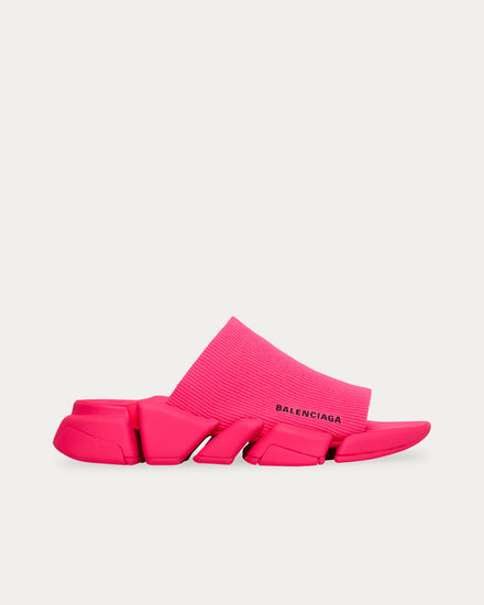 Balenciaga Speed 2.0 Recycled Knit Neon Pink Slide Sandals - 1