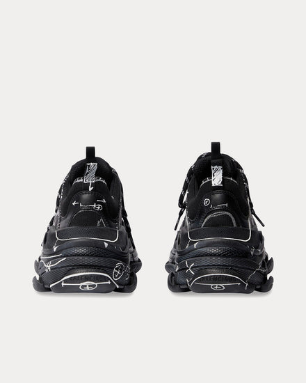 Balenciaga Triple S Sketch Double Foam & Mesh Black / White Low Top Sneakers - 4