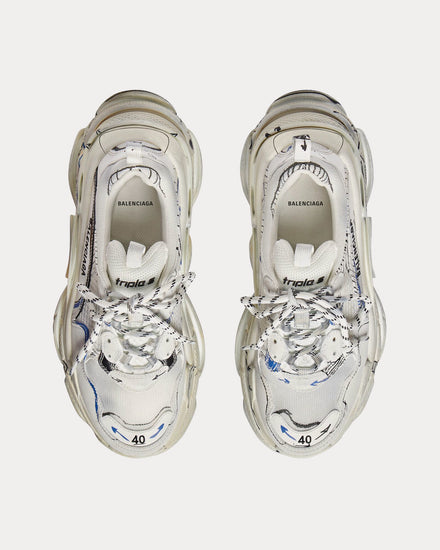 Balenciaga Triple S Sketch Double Foam & Mesh White / Black / Blue Low Top Sneakers - 2
