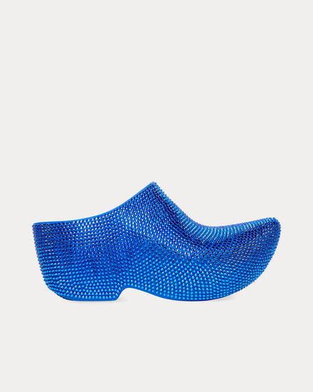 Balenciaga Men's Technoclog Rhinestone Rubber Blue Slip Ons