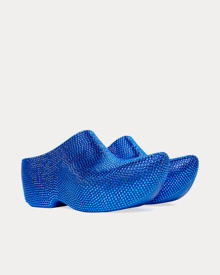 Balenciaga Men's Technoclog Rhinestone Rubber Blue Slip Ons