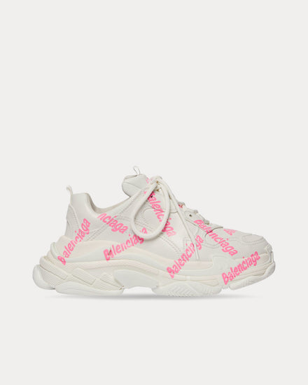 Balenciaga Triple S Logotype Technical Material White / Pink Low Top Sneakers - 1