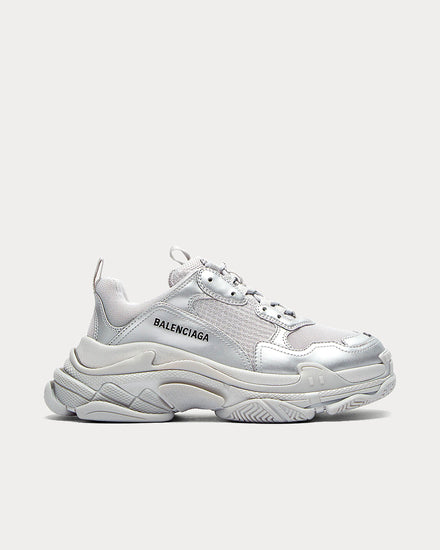 Balenciaga Women's Triple S Logo-Embroidered Silver Low Top Sneakers