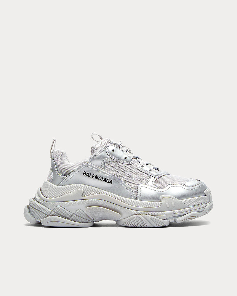 Balenciaga Women's Triple S Logo-Embroidered Silver Low Top Sneakers