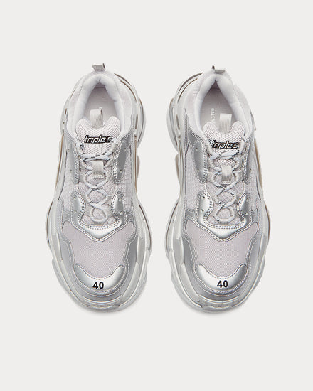 Balenciaga Women's Triple S Logo-Embroidered Silver Low Top Sneakers