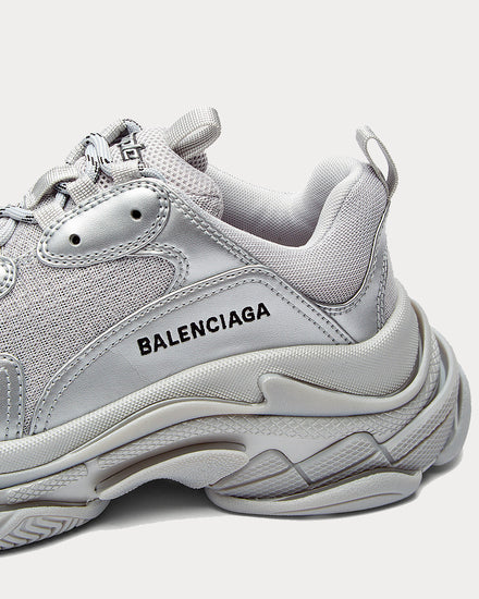 Balenciaga Women's Triple S Logo-Embroidered Silver Low Top Sneakers