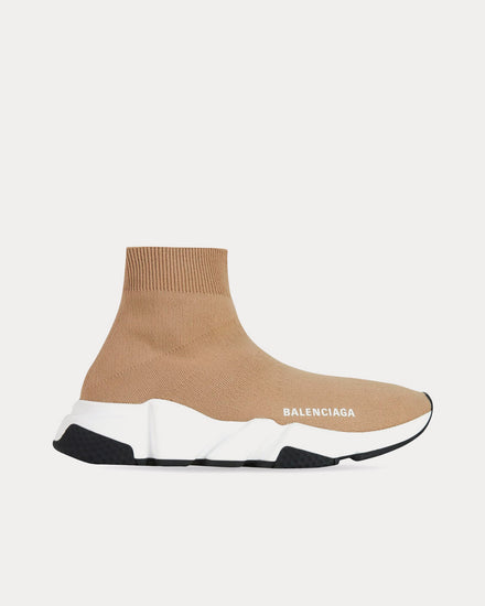 Balenciaga Speed Trainers Knit Beige High Top Sneakers - 1