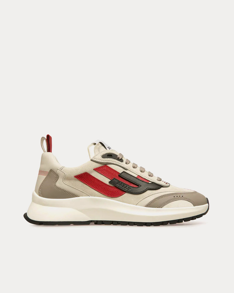 Bally Dark Leather Grey / Dusty White / Red Low Top Sneakers - 1