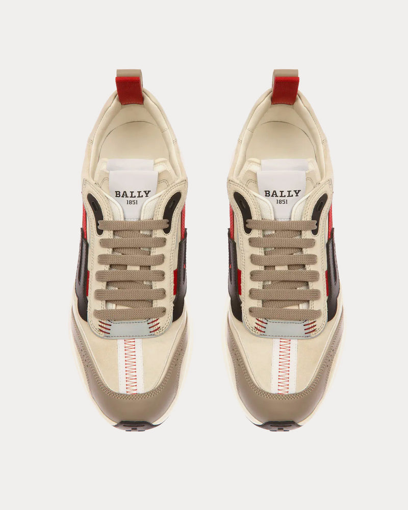 Bally Dark Leather Grey / Dusty White / Red Low Top Sneakers - 2
