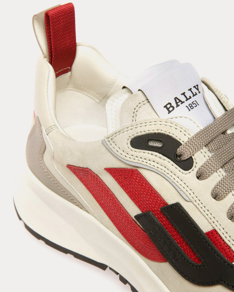 Bally Dark Leather Grey / Dusty White / Red Low Top Sneakers - 5