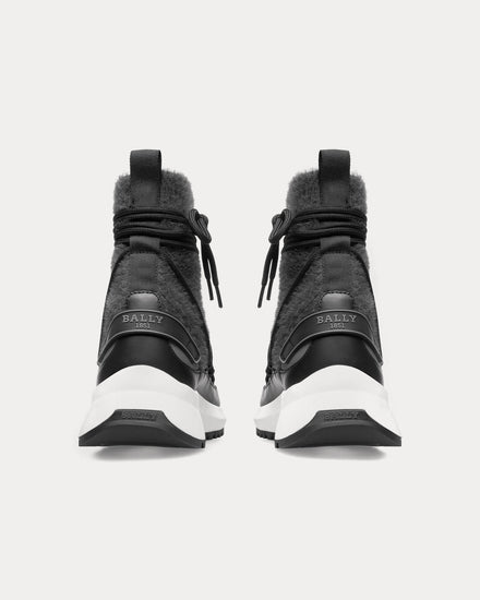 Bally Dalyla Cashmere Fabric & Leather Grey / Black High Top Sneakers - 3