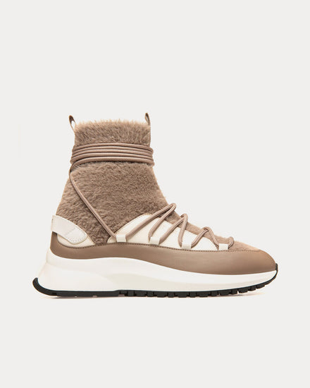 Bally Dalyla Cashmere Fabric & Leather Taupe / Bone High Top Sneakers - 1