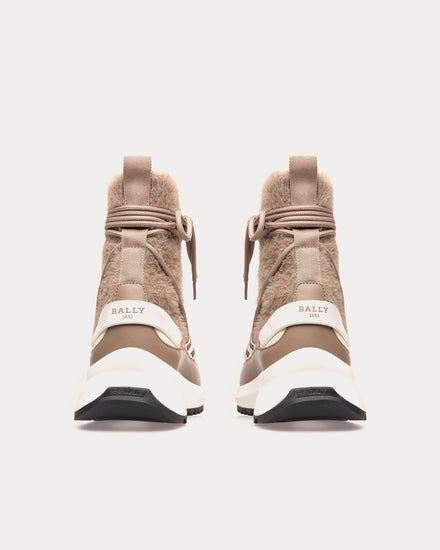 Bally Dalyla Cashmere Fabric & Leather Taupe / Bone High Top Sneakers - 3