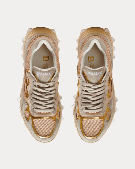 Balmain B-East Leather & Mesh Gold Low Top Sneakers - 2