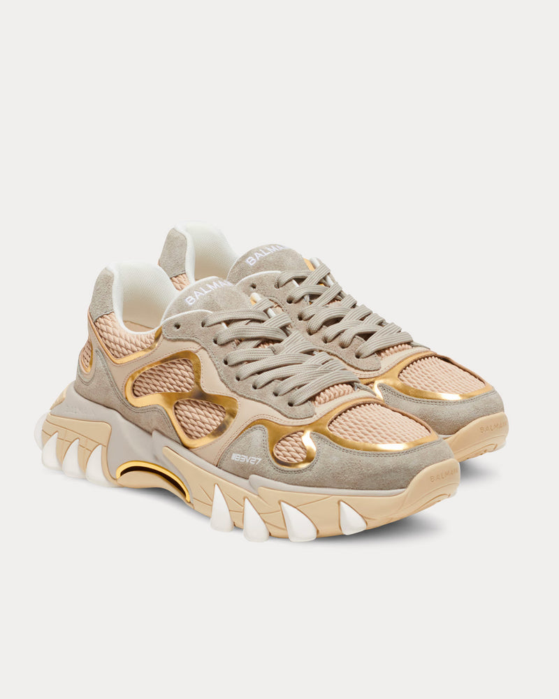 Balmain B-East Leather & Mesh Gold Low Top Sneakers - 3