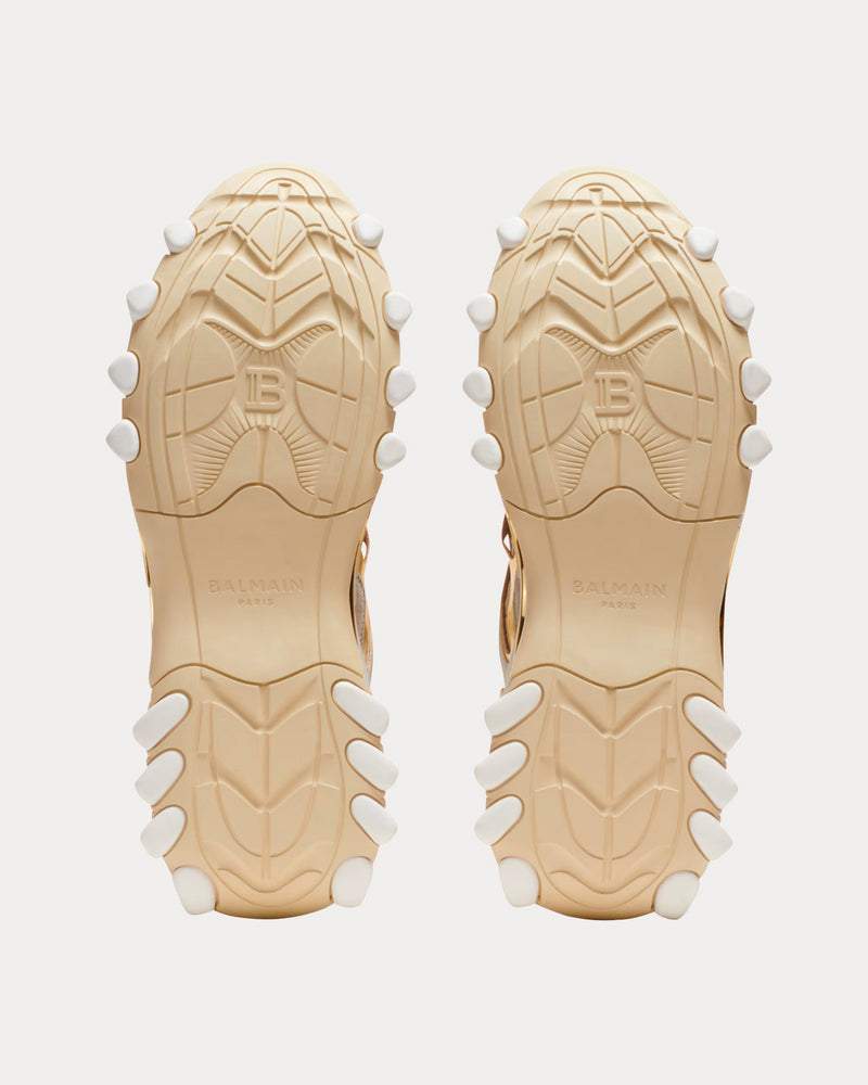 Balmain B-East Leather & Mesh Gold Low Top Sneakers - 4