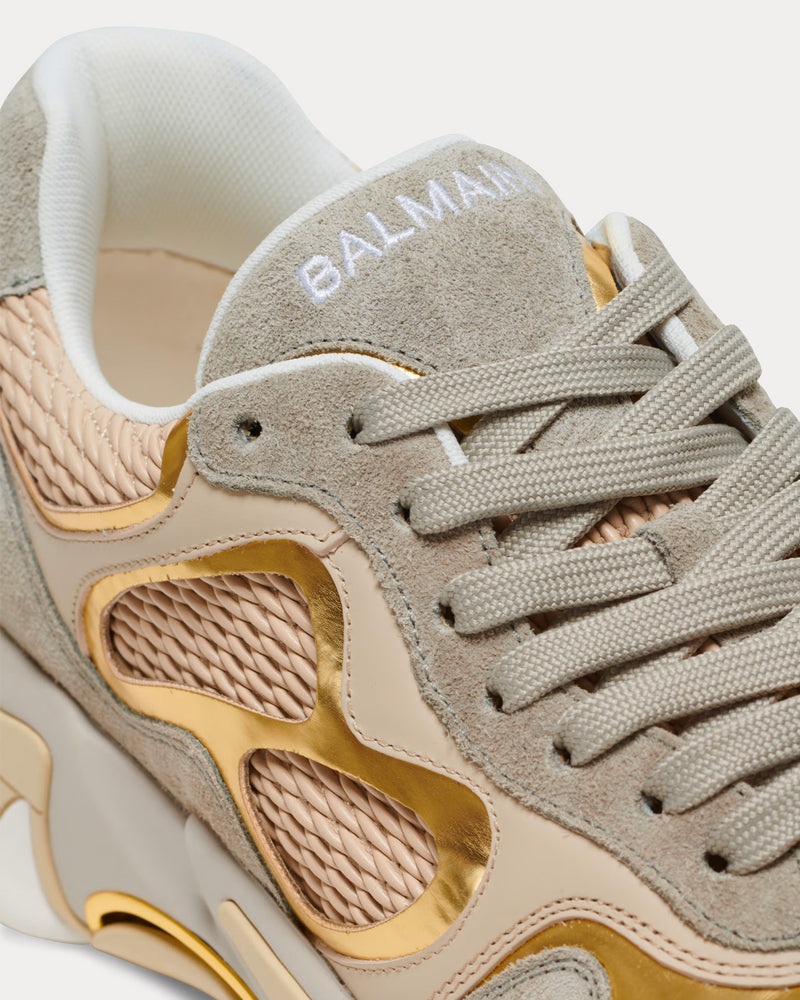 Balmain B-East Leather & Mesh Gold Low Top Sneakers - 5