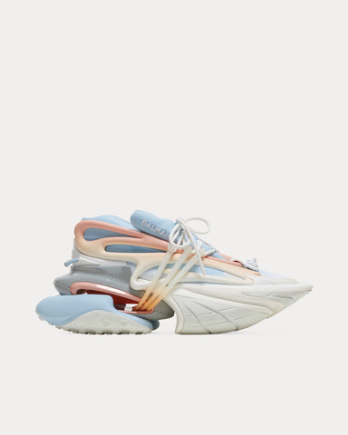 Balmain Unicorn Neoprene & Leather Multi Blue / Pink White Low Top Sneakers