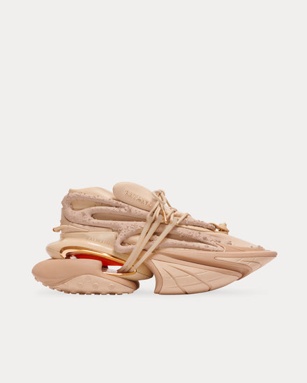 Balmain Unicorn Neoprene & Leather Beige Low Top Sneakers - 1