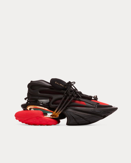 Balmain Unicorn Neoprene & Leather Black / Red Low Top Sneakers - 1