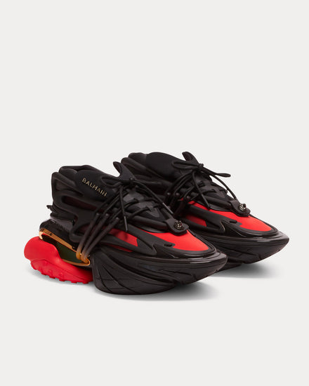 Balmain Unicorn Neoprene & Leather Black / Red Low Top Sneakers - 3