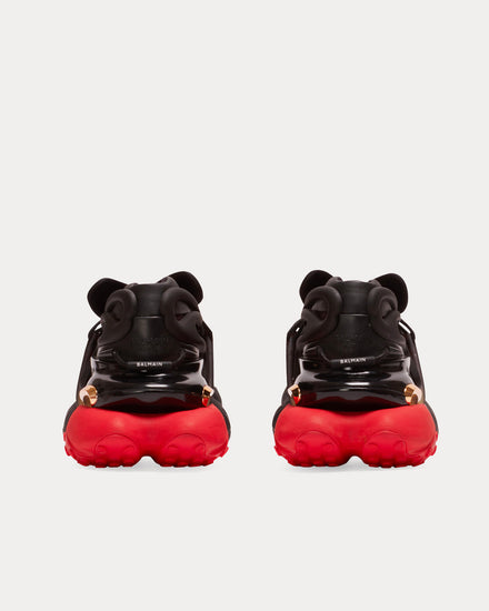 Balmain Unicorn Neoprene & Leather Black / Red Low Top Sneakers - 4