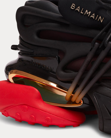 Balmain Unicorn Neoprene & Leather Black / Red Low Top Sneakers - 6