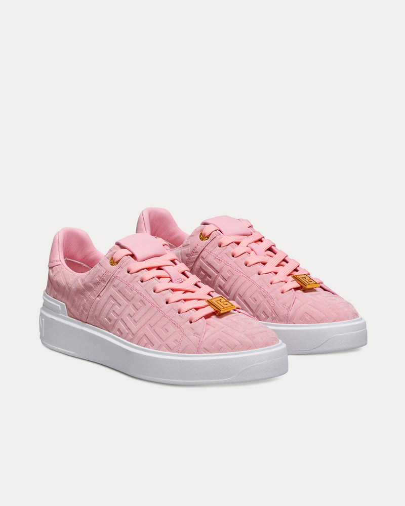Balmain B-Court Embossed Balmain Monogram Pink Low Top Sneakers - 3