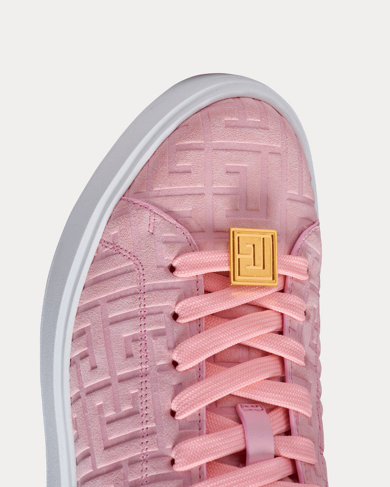 Balmain B-Court Embossed Balmain Monogram Pink Low Top Sneakers - 5