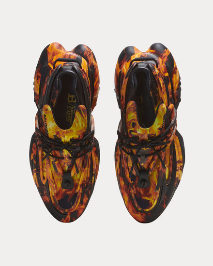 Balmain Unicorn Neoprene & Leather Fire Print Orange Low Top Sneakers - 2