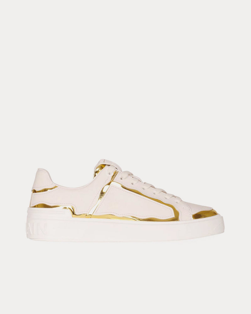 Balmain B-Court Bi-Color Calfskin White / Gold Low Top Sneakers - 1