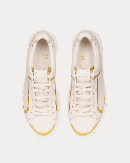 Balmain B-Court Bi-Color Calfskin White / Gold Low Top Sneakers - 2