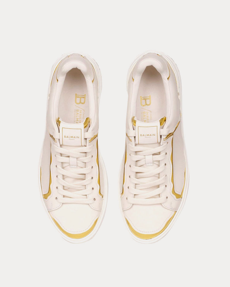 Balmain B-Court Bi-Color Calfskin White / Gold Low Top Sneakers - 2