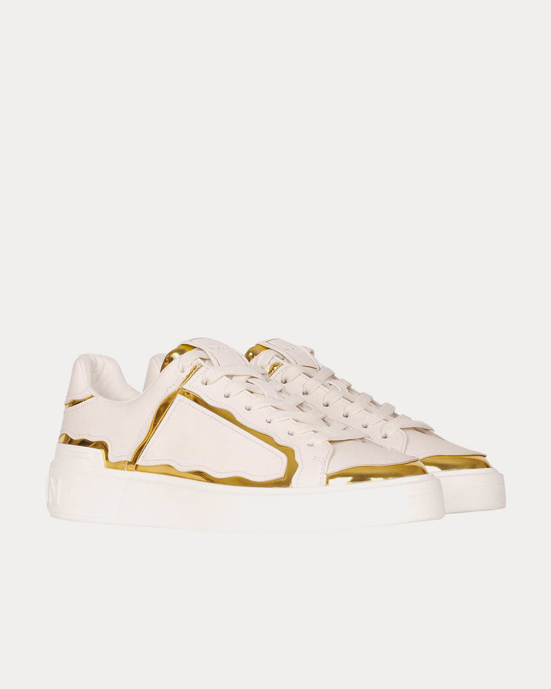Balmain B-Court Bi-Color Calfskin White / Gold Low Top Sneakers - 3
