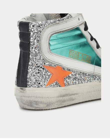 Golden Goose Slide metallic leather  Aquamarine High Top Sneakers - 4