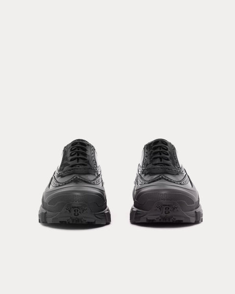 Brogue Detail Leather Black Low Top Sneakers