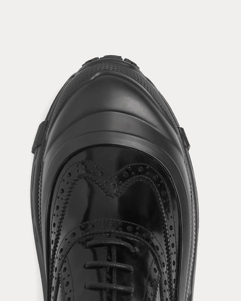 Brogue Detail Leather Black Low Top Sneakers