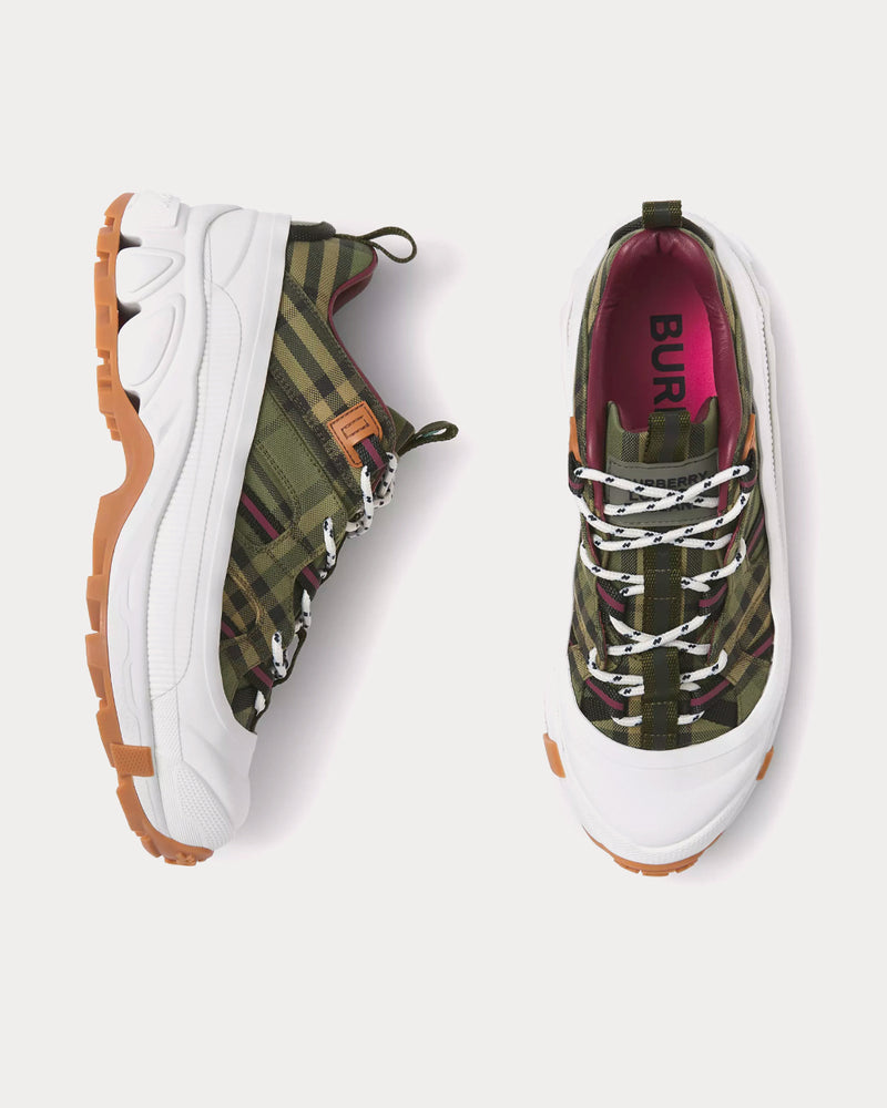 Burberry Arthur Check Cotton Military Green Low Top Sneakers - 2