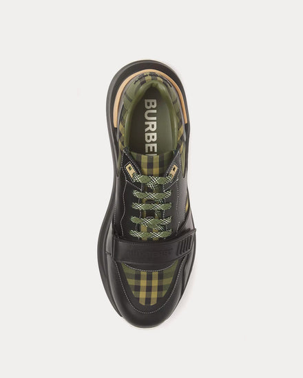 Burberry Ramsey Check Cotton Canvas & Leather Military Green Low Top Sneakers - 2