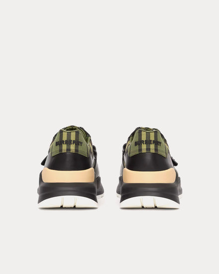 Burberry Ramsey Check Cotton Canvas & Leather Military Green Low Top Sneakers - 3