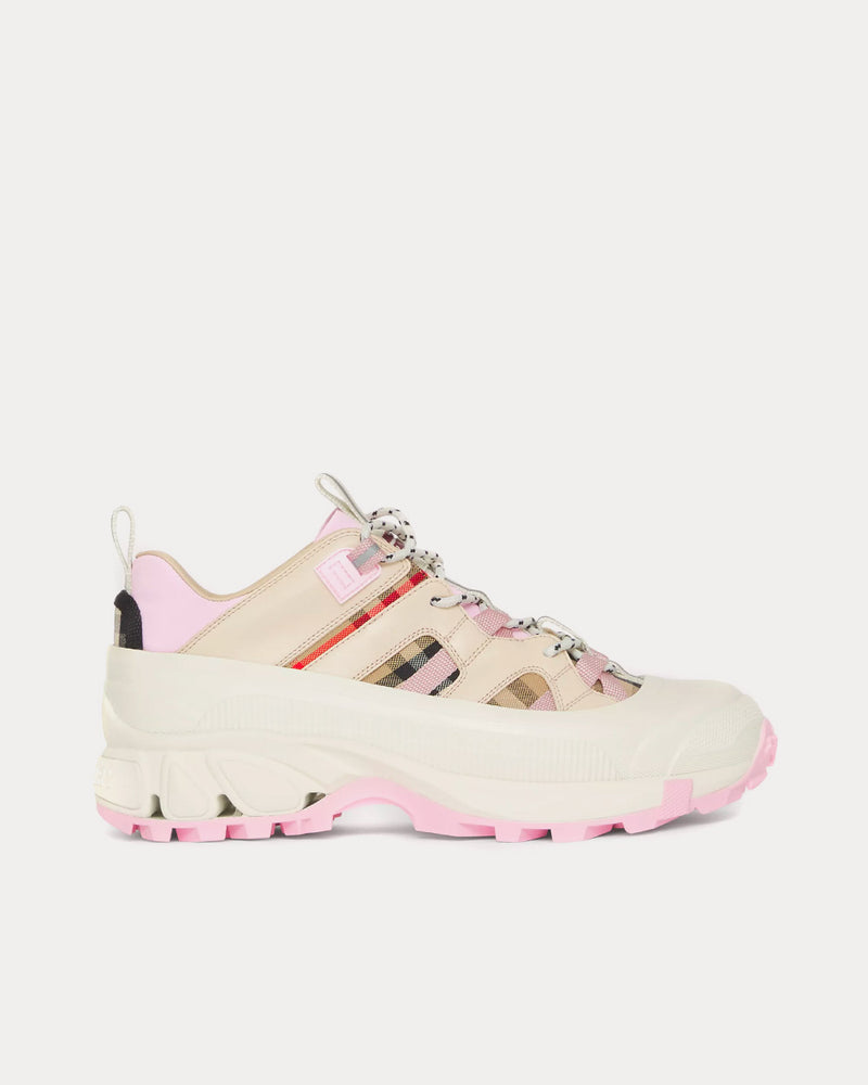Burberry Arthur Check Cotton & Leather Pale Peach Low Top Sneakers - 1