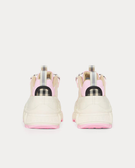 Burberry Arthur Check Cotton & Leather Pale Peach Low Top Sneakers - 4