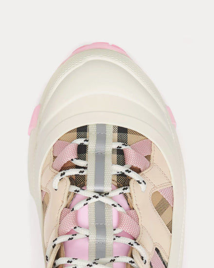 Burberry Arthur Check Cotton & Leather Pale Peach Low Top Sneakers - 5