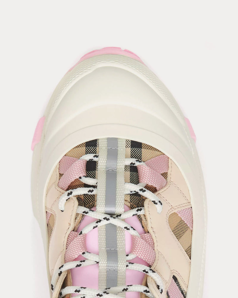Burberry Arthur Check Cotton & Leather Pale Peach Low Top Sneakers - 5