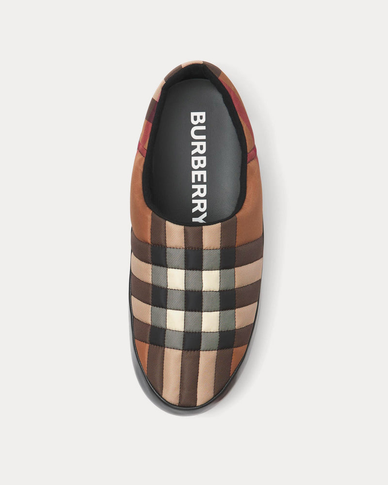 Burberry Check Nylon and Lambskin Slippers Birch Brown Slip Ons - 2
