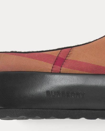 Burberry Check Nylon and Lambskin Slippers Birch Brown Slip Ons - 3