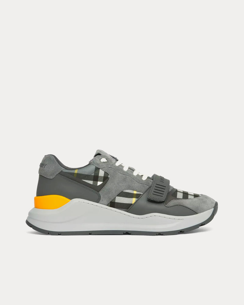 Burberry Men's Check, Suede & Leather Storm Grey Low Top Sneakers