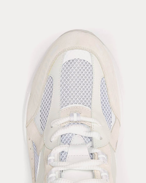 Logo Print Leather, Suede & Check Mesh White Low Top Sneakers